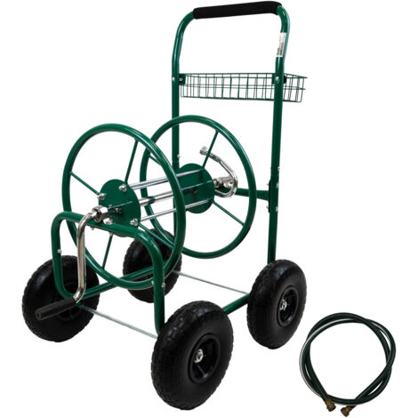 Schlauchwagen Premium 4 Vollgummiräder 92x57x78 cm Stahl, für 80 m Gartenschlauch 3/4" Anschluß grün