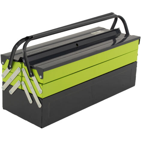 Werkzeugkiste 53x20x21cm 5 Fächer 22 L aus Stahl lackiert klappbarer Griff leer (1/5)