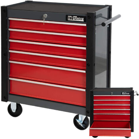Werkstattwagen "Trutzi" 6 Schubladen abschließbar  78 x 64 cm Kantenschutzleisten Rollcontainer rot