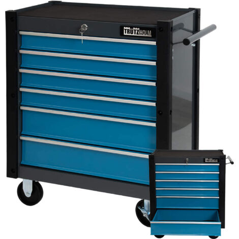 Werkstattwagen "Trutzi" abschließbar 6 Schubladen 78 x 64 cm Kantenschutzleisten Rollcontainer blau