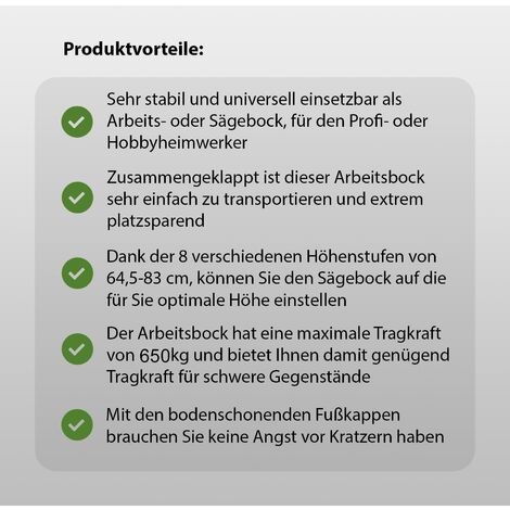 Stahl Sägebock Falt Arbeitsbock höhenverstellbar 650 kg klappbar Werkbock