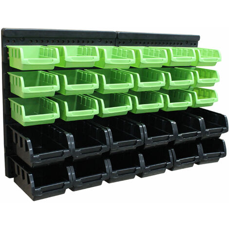 Wandregal grün mit Stapelboxen inkl. Schütten 32 tlg.
