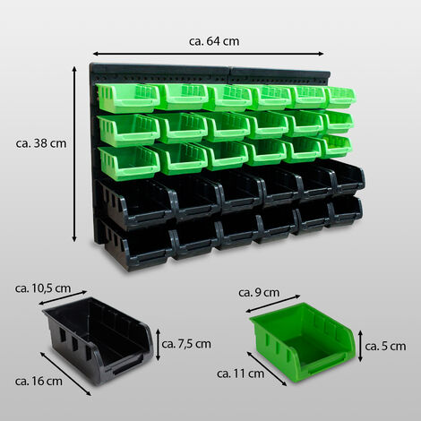 Wandregal grün mit Stapelboxen inkl. Schütten 32 tlg.