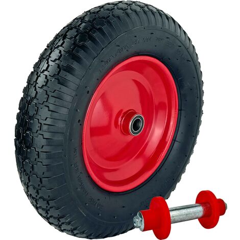 Schubkarrenrad 390x95 mm 4.80 4.00-8 luftbereifung inkl. Achse Ersatzrad 4PR Metallfelge 200 kg
