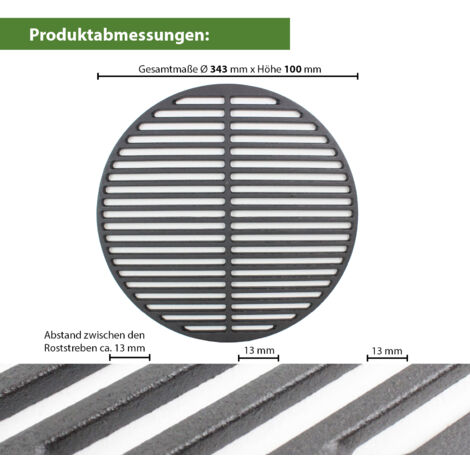 Ynni Kamado Grillrost Aus Gusseisen – Rund, 34,5 Cm, Mit Schlitzen, Für Keramikgrills Wie Kamado, Robust & Langlebig