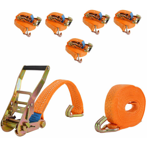 5x Spanngurt mit Ratsche Zurrgurt 6m 3000kg 3to 2-tlg. 35mm TÜV / GS orange