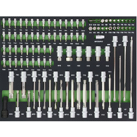 Profi Werkstattwagen Einlage 102 tlg. Steckschlüsselsatz Schaum 515x395x40mm grün