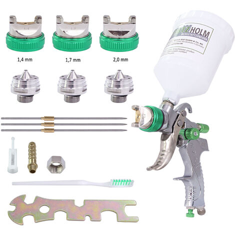 HVLP Spraypistole Lackierpistole mit 3 Edelstahldüsen 1,4mm 1,7mm 2,0mm 600ml Becher (1/5)
