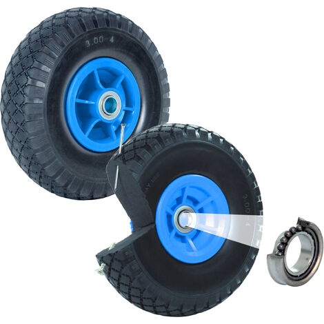 2x Sackkarrenrad Vollgummi 260x85 3.00-4 Nabenlänge 60 mm Ersatzrad Nabenversatz blau