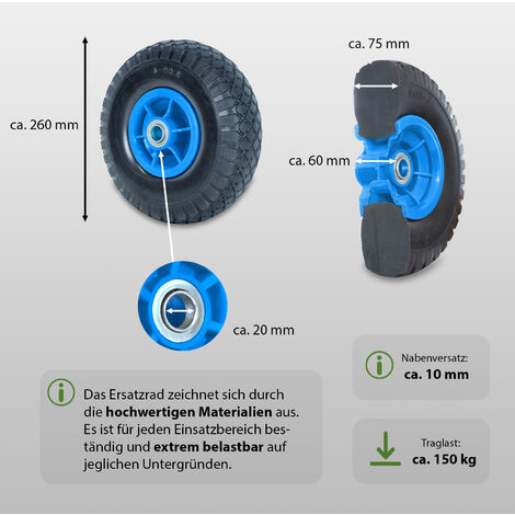 2 X PU Rad Pannensicher 260 Mm 4.10/3.50-4 Sackkarre Rad Felge Gelb Ersatzrad