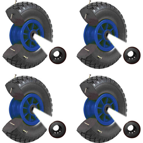 4x Sackkarrenrad Vollgummi 260 x 85 mm 3.00-4 Nabenlänge 75 mm PU Sackkarre Ersatzrad Bollerwagenrad
