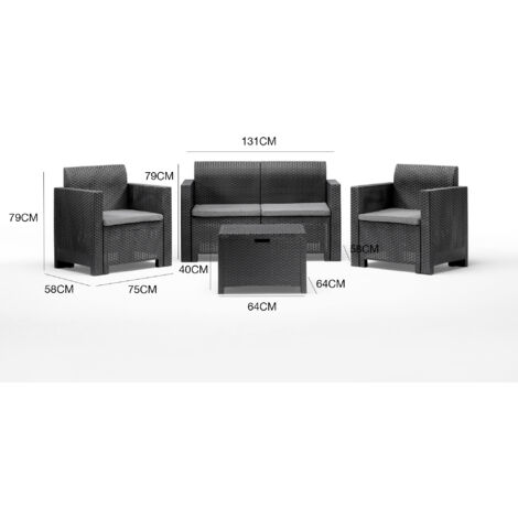 Bica 9067.3 Set Nebraska Salottino 4 Posti, antracite, 119 x 74 x 57 cm