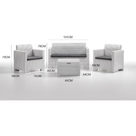Bica 9067.3 Set Nebraska Salottino 4 Posti, Bianco, 119 x 74 x 57 cm