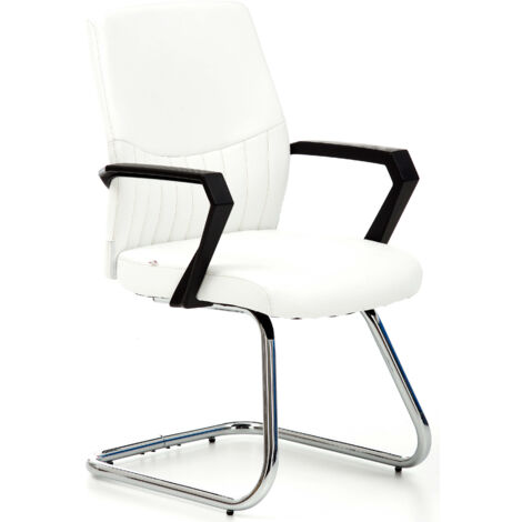 Poltrona Per Ufficio E Sala D'attesa MOD. Stand, Colore Grigio, Struttura In Acciaio Cromato A Slitta, Rivestita In Ecopelle, Con Braccioli