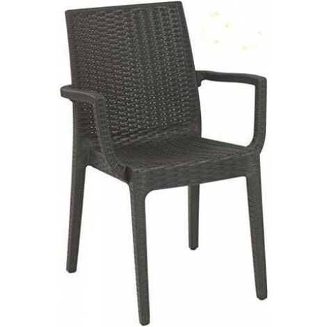 POLTRONA SEDIA IN RESINA DAFNE CON BRACCIOLI COLORE MARRONE EFFETTO RATTAN
