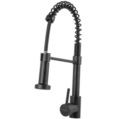 Greenice – Robinet de cuisine mitigeur à bec haut en laiton/zinc noir – Levier unique – QLIFA4319 – Pour remplissage facile de casseroles (1/5)