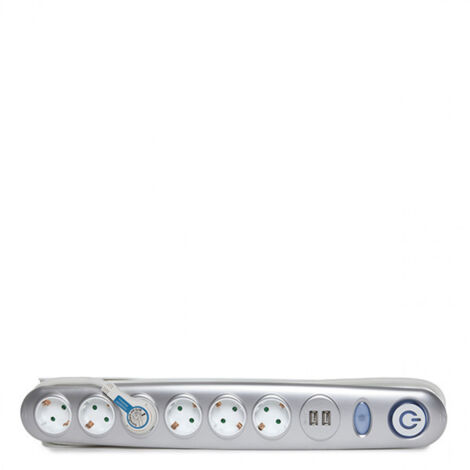 Greenice – Multiprise 6 prises avec interrupteur lumineux – 2 chargeurs USB 2100 mA 5V – IP20 blanc argent – Pour appareils multiples