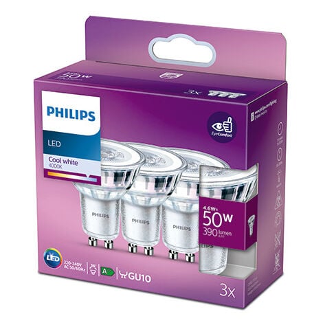 Pack 3 Ampoule LED Philips GU10 36D  4.6W 355Lm 4000K [PH-929001218256]