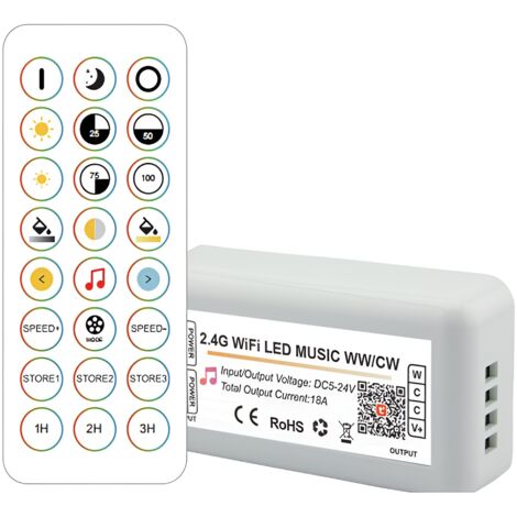 Contrôleur LED Tuya Wifi 2.4G RF CCT (Tonalité variable) [HLP-YS-WIFI-RF24-02]