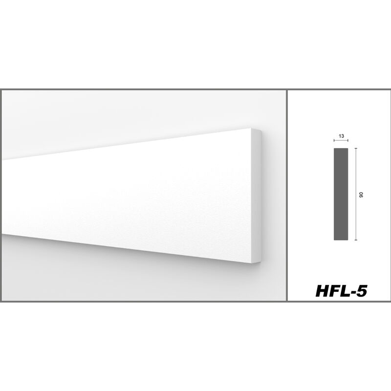 HEXIMO Flachleisten Profil Stuckleisten Wandtäfelung Wand und Deckenrahmen  aus XPS Styropor: Musterstück 25 cm, HFL-5 - 13x90 mm