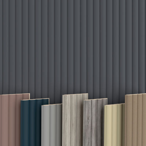 WAVE Lamellen 2,75m HEXIM MDF Holz Lamellenwand Wandverkleidung Lamellenpaneele Wand Paneele stoßfest: Black Lead, Set (58cm breit)