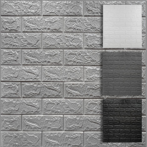 HEXIM 3D Wandpaneele selbstklebend 1qm / 2 Stück, Steinoptik XPE Kunststoff Ziegel Tapeten 77x70 cm: 2 Paneele / 1.06 m², Grau