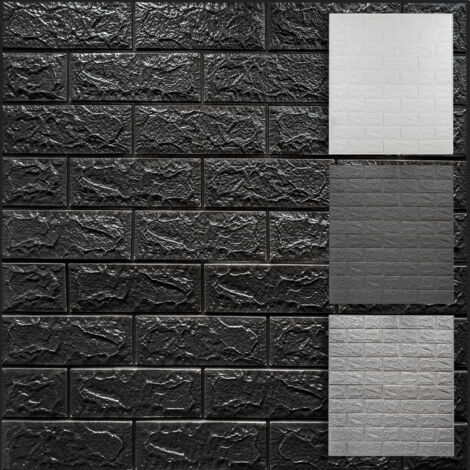HEXIM 3D Wandpaneele selbstklebend 1qm / 2 Stück, Steinoptik XPE Kunststoff Ziegel Tapeten 77x70 cm: 2 Paneele / 1.06 m², Schwarz