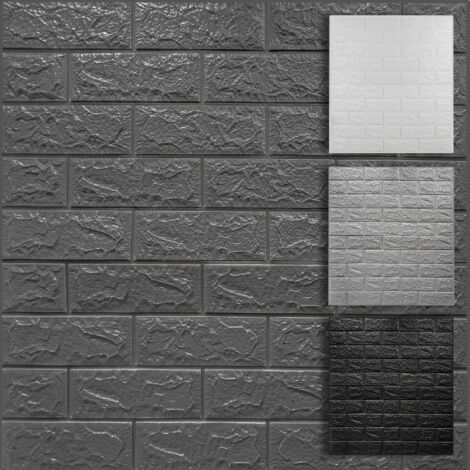 HEXIM 3D Wandpaneele selbstklebend 1qm / 2 Stück, Steinoptik XPE Kunststoff Ziegel Tapeten 77x70 cm: 2 Paneele / 1.06 m², Anthrazit
