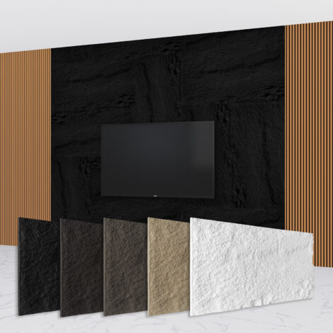 HEXIM Steinoptik Felsen Platten 120x60cm PU Wandverkleidung 0,73qm 3D Paneele Bruchstein Stone: 1 Paneel, A002-06 Dark Black