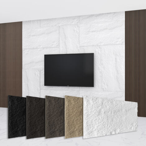 HEXIM Steinoptik Felsen Platten 120x60cm PU Wandverkleidung 0,73qm 3D Paneele Bruchstein Stone: 1 Paneel, A002-01 White