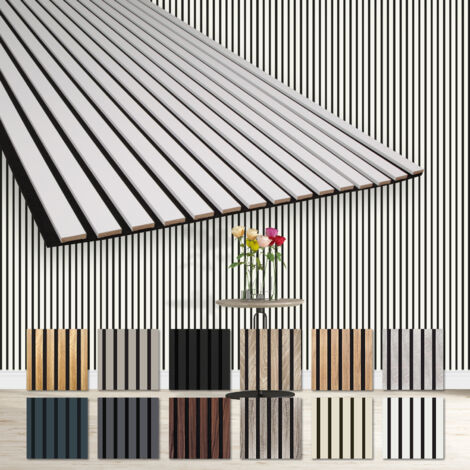 HEXIM Lamellen Akustikpaneele 1,67 m² flexible Wandpaneele 278x60cm MDF Wandverkleidung schalldämmend: White - AP11, 6 Paneele - 10.02m²