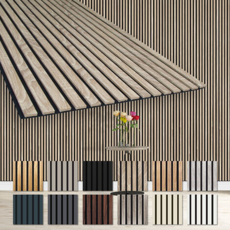 HEXIM Lamellen Akustikpaneele 1,67 m² flexible Wandpaneele 278x60cm MDF Wandverkleidung schalldämmend: Sonoma Oak - AP06, 4 Paneele - 6.68m²