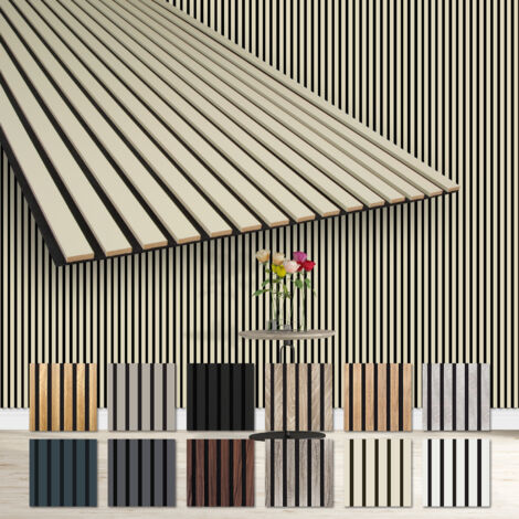 HEXIM Lamellen Akustikpaneele 1,67 m² flexible Wandpaneele 278x60cm MDF Wandverkleidung schalldämmend: Palomino - AP01, 2 Paneele - 3.34m²