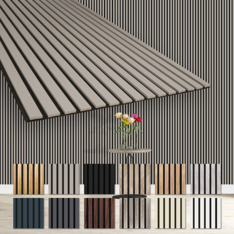 HEXIM Lamellen Akustikpaneele 1,67 m² flexible Wandpaneele 278x60cm MDF Wandverkleidung schalldämmend: Sandgrey - AP02, 2 Paneele - 3.34m²
