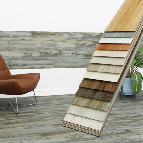 HEXIM Vinyldielen 0,97m² selbstklebend PVC Wandverkleidung Bodenbelag Holzoptik 91x15cm Paneele: 7 Dielen / 0.97 m², 3401-1  Weatherd Grey Oak