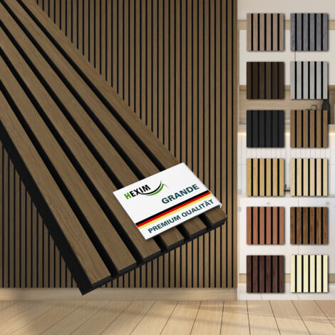 HEXIM Akustikpaneele 280x30cm Wandpaneele Grande Lamellen 0,85m² XXL Holzpaneel Wand 21mm Holz Filz: Smoked Oak, 1 Musterstück