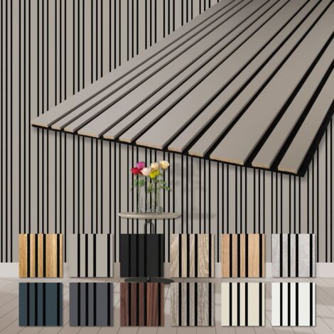 HEXIM Akustikpaneele Holz Mila 278x60cm flexible Wandpaneele Kombipaneel 1,67 m² Wandpaneele MDF Akustikfilz: APM02 - Sandgrey, 1 Paneel - 1.67m²