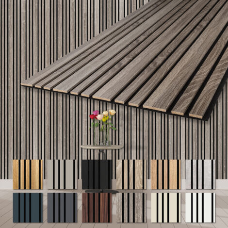 HEXIM Akustikpaneele Holz Mila 278x60cm flexible Wandpaneele Kombipaneel 1,67 m² Wandpaneele MDF Akustikfilz: APM07 - Vintage Oak, 1 Paneel - 1.67m²