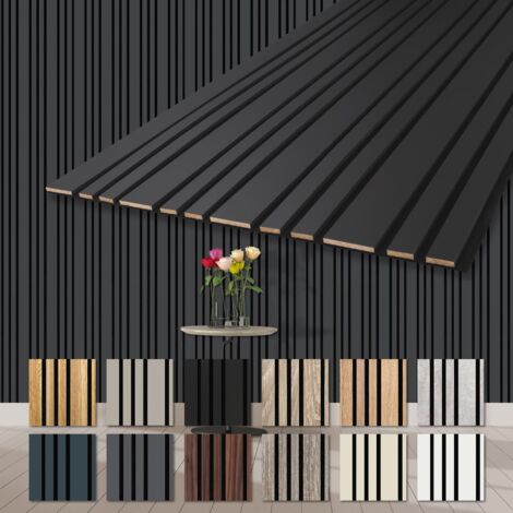 HEXIM Akustikpaneele Holz Mila 278x60cm flexible Wandpaneele Kombipaneel 1,67 m² Wandpaneele MDF Akustikfilz: APM05 - Black Lead, 4 Paneele - 6.68m²