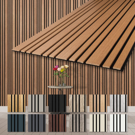 HEXIM Akustikpaneele Holz Mila 278x60cm flexible Wandpaneele Kombipaneel 1,67 m² Wandpaneele MDF Akustikfilz: APM09 - Teak, 1 Paneel - 1.67m²