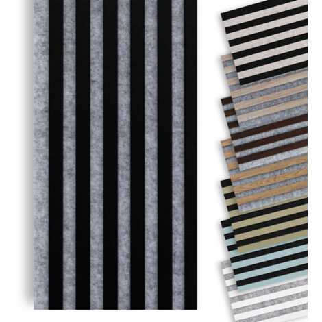 MARBET DESIGN Lamellenwand Woodline 270x30cm Akustikpaneele Holz, Wandpaneele Holzpaneele Wand (0.81m²): Grau - Schwarz matt, 270x30 cm