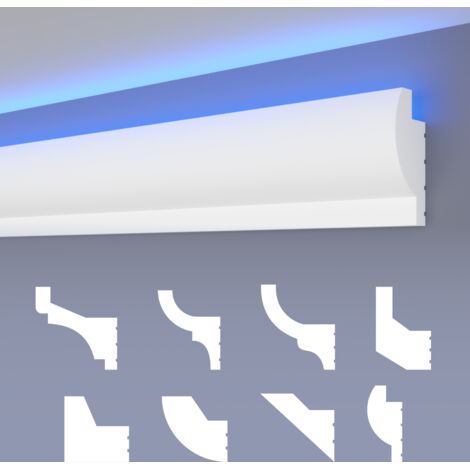 HEXIMO LED Schattenfugen Profil Stuckleisten, indirekte Beleuchtung XPS Styropor Trockenbau Decke: 1.7 Meter / 1 Leiste, HLED-28 - 68x31 mm