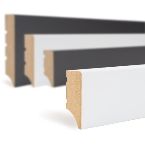 HEXIM Sockelleisten weiß & schwarz 12mm stark Vorteilspack Fußleisten folierte MDF Fußbodenleisten: HSB35 White, 40 Meter / 20 Leisten