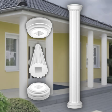 PRESTIGE DECOR Säulen & Halbsäulen 225cm LC103 Dekosäule Kunstharzputz weiß, glatt oder kanneliert: Rund, Komplettset 2