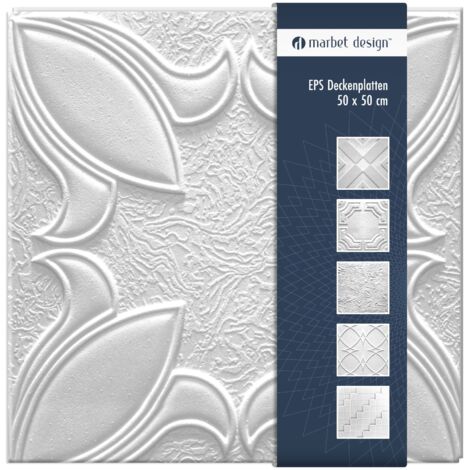 Deckenplatten 50x50cm Styropor EPS weiß 34 Dekore, Marbet Deckenverkleidung: Irys - mit Überlappung, 2 m² / 8 Platten