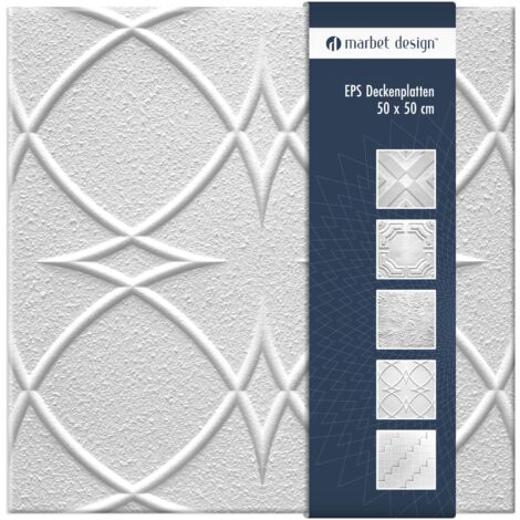 Deckenplatten 50x50cm Styropor EPS weiß 34 Dekore, Marbet Deckenverkleidung: Saturn, Max Paket (bester Preis)