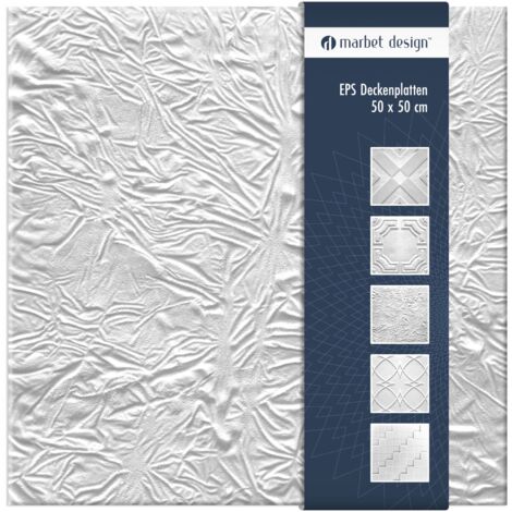 Deckenplatten 50x50cm Styropor EPS weiß 34 Dekore, Marbet Deckenverkleidung: Skora, 2 m² / 8 Platten