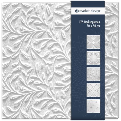 Deckenplatten 50x50cm Styropor EPS weiß 34 Dekore, Marbet Deckenverkleidung: Wiosna - mit Überlappung, 2 m² / 8 Platten