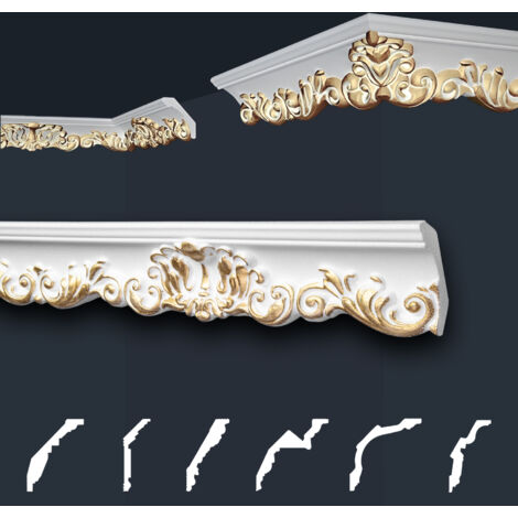 Stuckleisten gold gemustert, EPS Styropor formfest, Marbet Deckenleisten Serie-B: B-35 gold / 52x63mm, 2 Meter / 1 Leiste