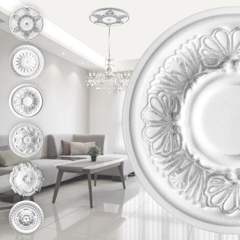 Marbet Design Stuckrosette aus EPS Styropor, silber - Deckenrosette Stuck Wanddeko Wohnzimmer: R-17 - Ø 28cm